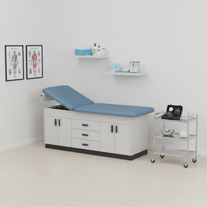 Wooden Leather Manual Hospital Bed Clinic Table with Cabinet 3 Drawers 4 Doors