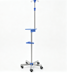 Adjustable Five-Leg IV Pole Stainless Steel Mobile Hospital Infusion Stand